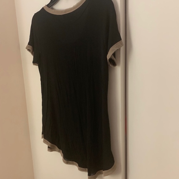 Black Round Neck Soft T-Shirt With Brown Trim - Picture 7 of 7